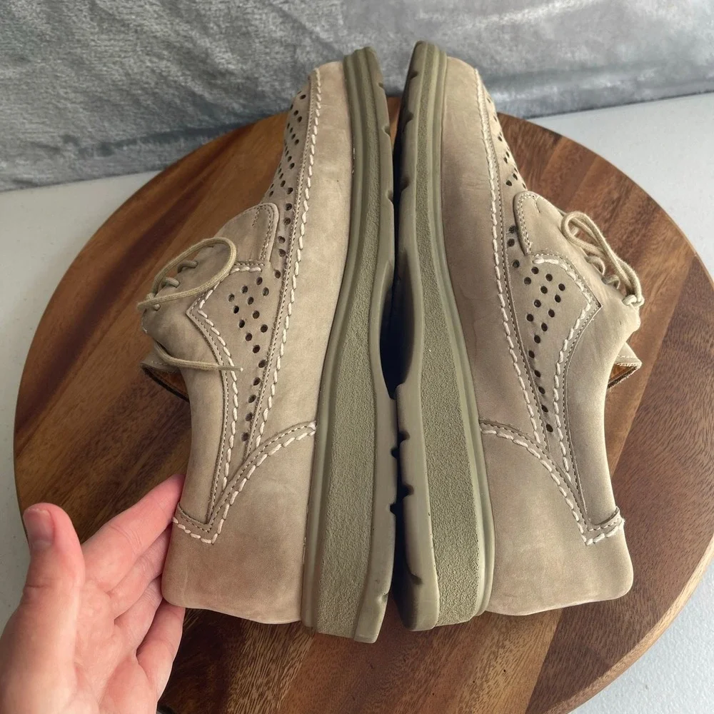 MANZ Shoes UK 7.5 G Beige Tan‎ Suede Perforated Lace Up Comfort Oxford Germany